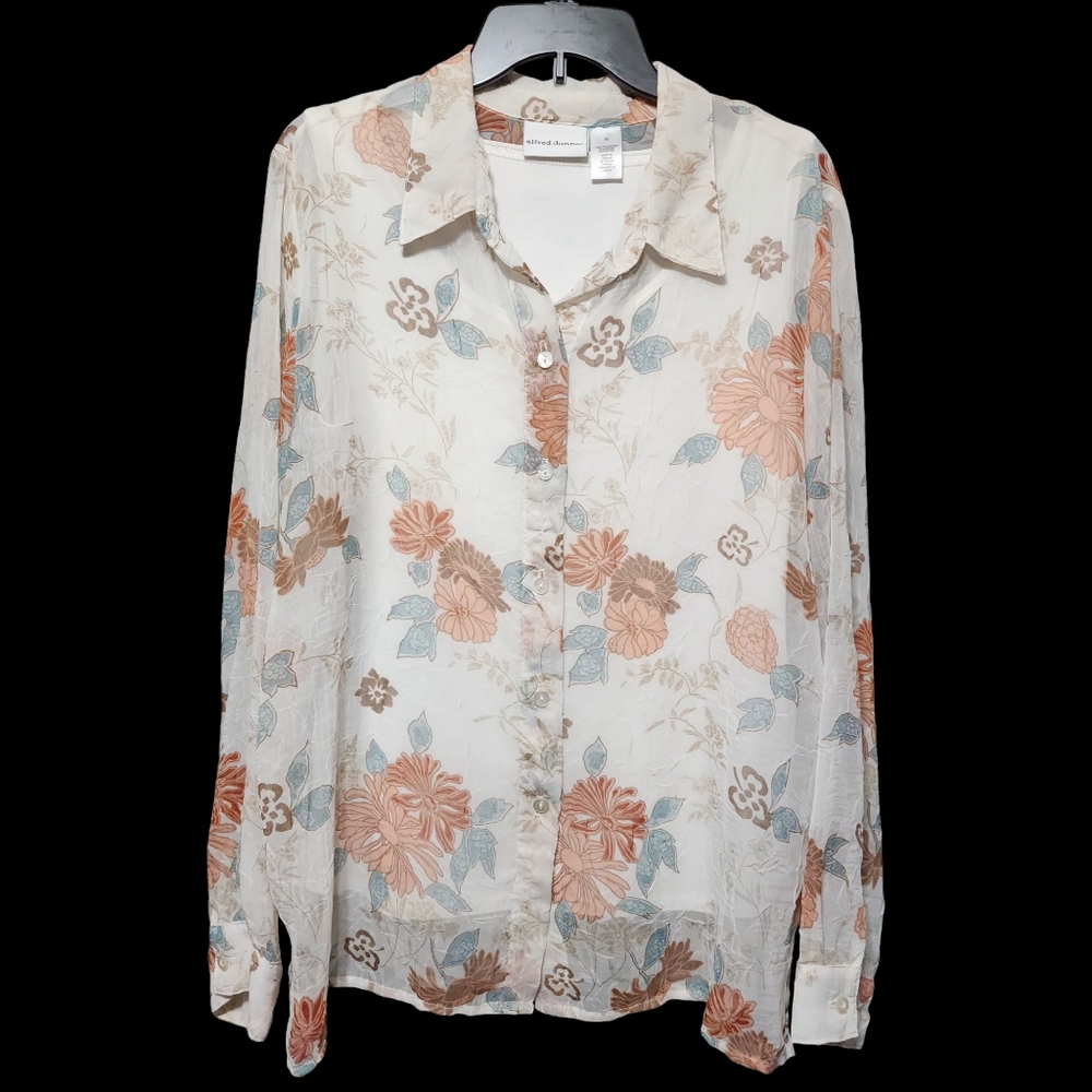 Alfred Dunner Vintage Floral Top Collar Button Down Size 16